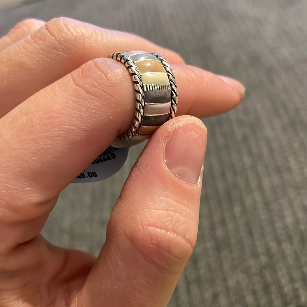 Brighton "Cabana" silver, enamel & crystal stacking ring - size 5